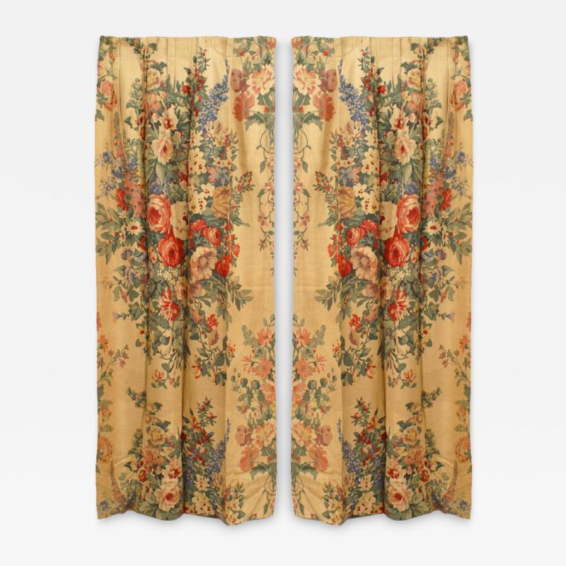 Pairs of Printed Peony Floral Linen Drapes