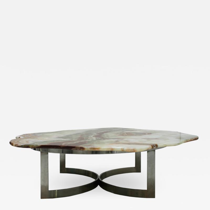 Pakistan Onyx Top and Steel Base French 1960s Coffee Table