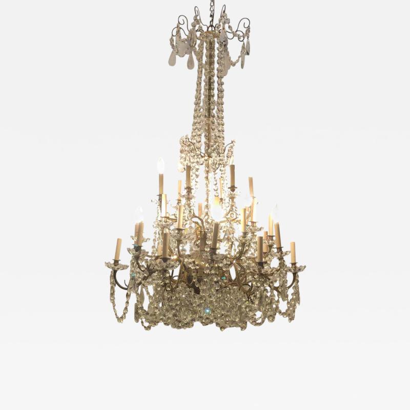Palatial 19th 20th Century Thirty Light Crystal and Brass Column Form Chandelier