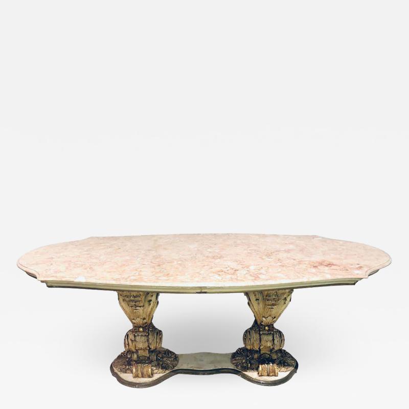 Palatial Italian Carved and Painted Base Marble Top Center or Dining Table