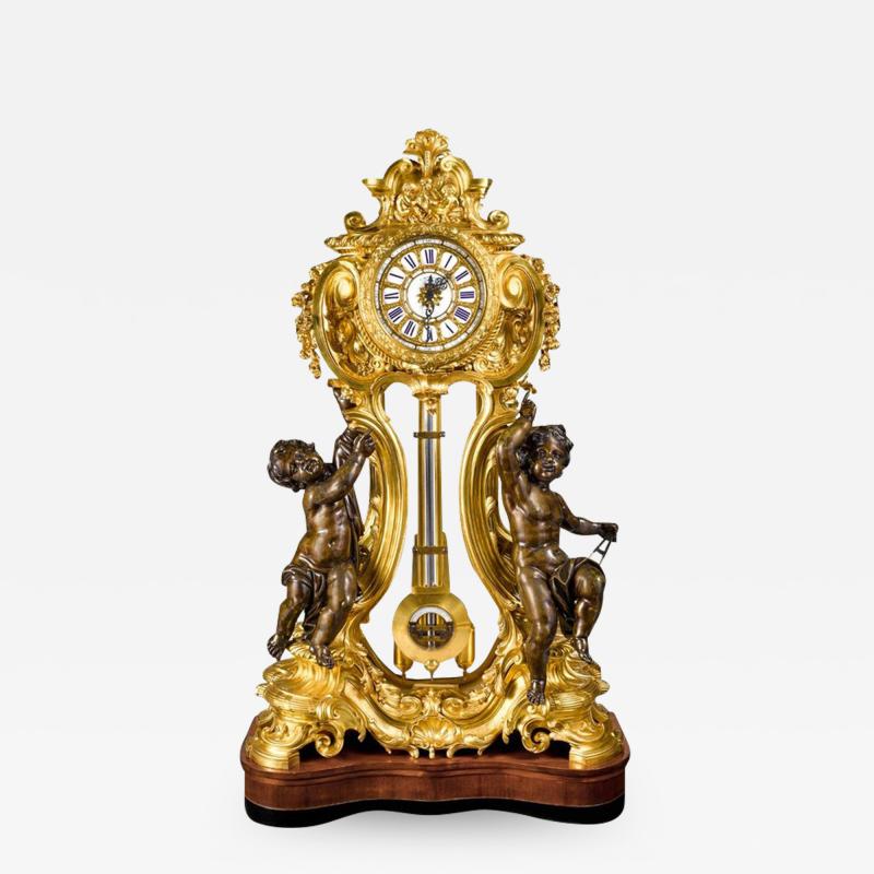 Palatial Rare Napoleon III French Ormolu and Patinated Bronze Clock Detouche