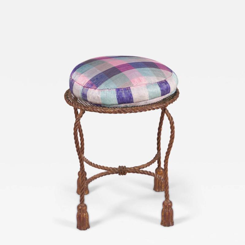 Palladio Italy Baroque Style Rope And Tassel Gilt Iron Vanity Stool