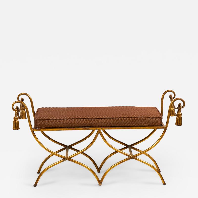 Palladio Italy Baroque Style Rope and Tassel Gilt Iron Window Bench