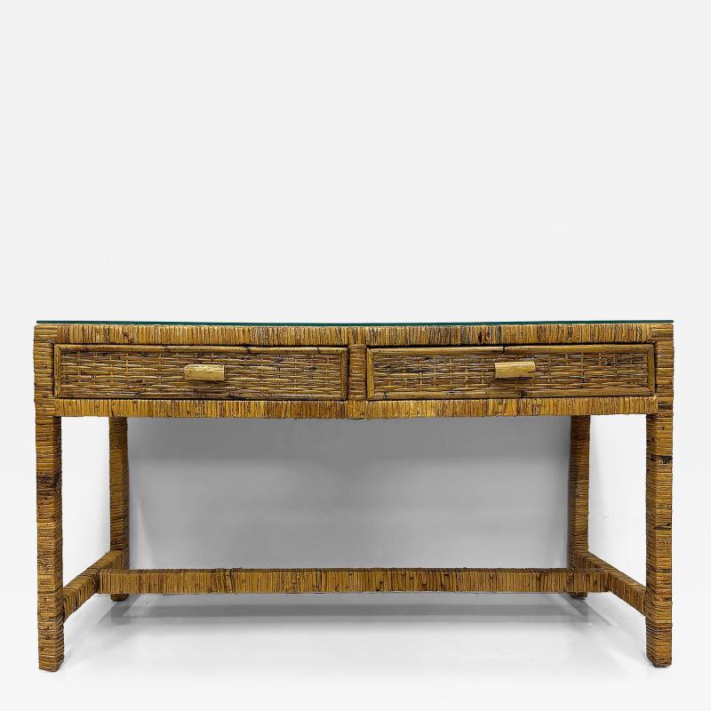 Palm Beach Regency Coastal Modern Split Rattan Console with 2 Drawers