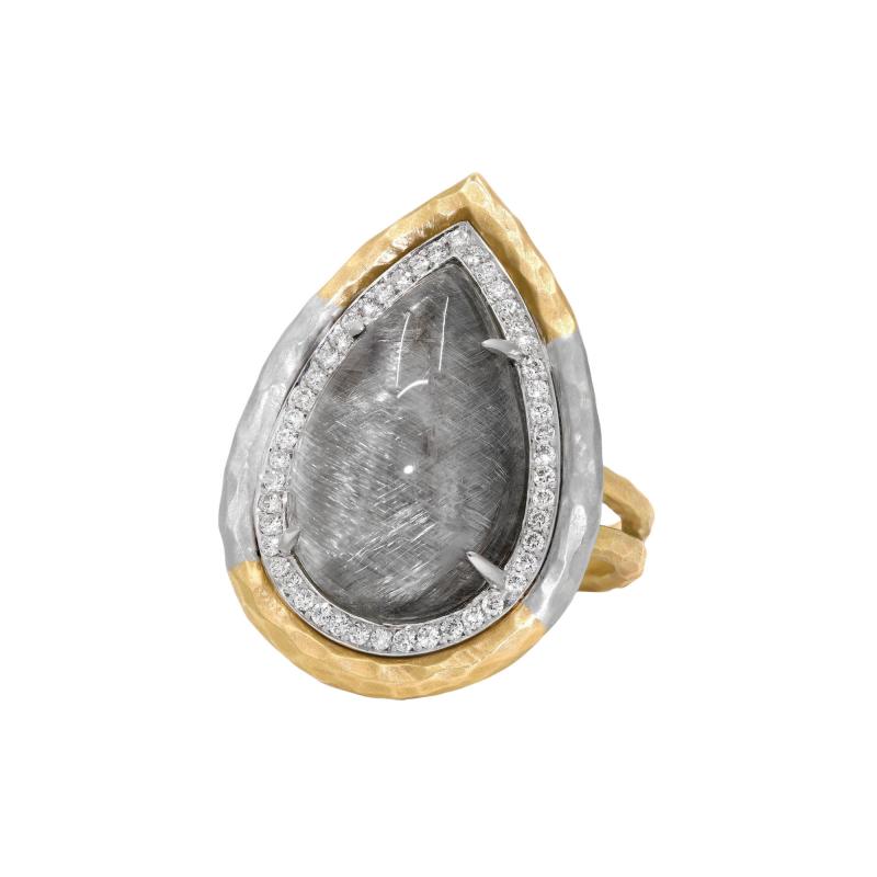 Pamela Froman Platinum Rutilated Quartz White Diamond Yellow White Gold Ring Pamela Froman