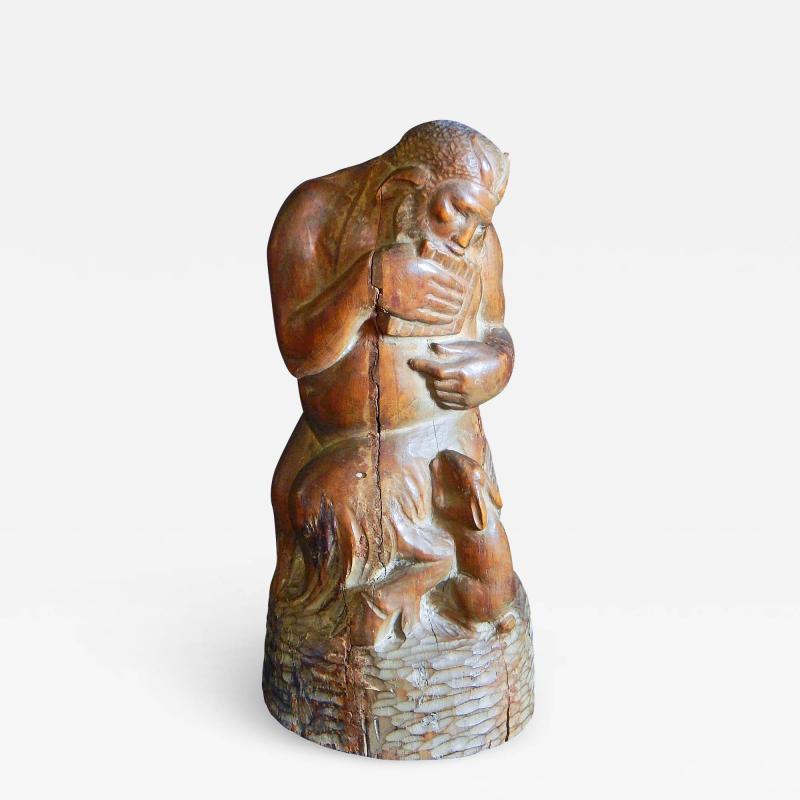 Pan and Rabbit mahogany early 20th C 