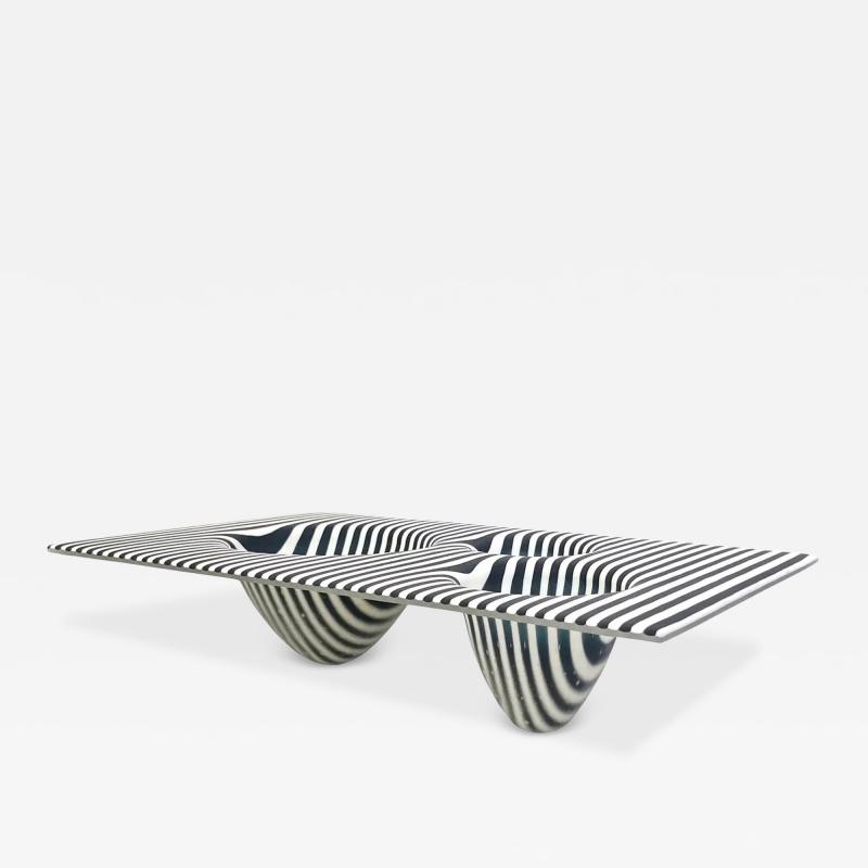 Paolo Birello Italian Modern Art Black White Stripe Murano Glass Organic Vase Centerpiece