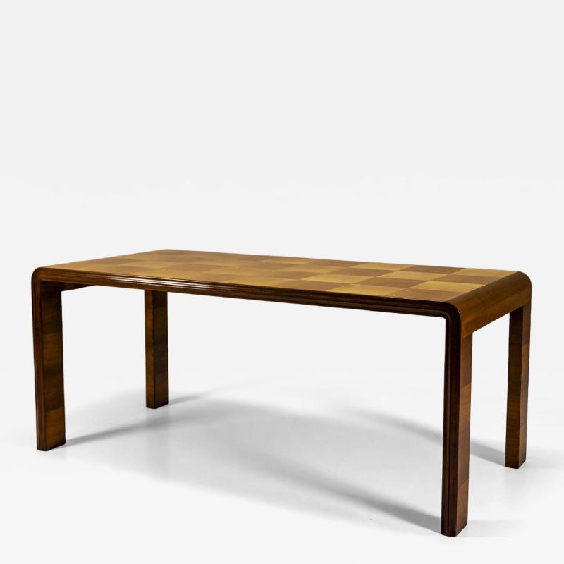 Paolo Buffa Italian Dining Table with Checkered Inlay in the Style of Paolo Buffa Italy