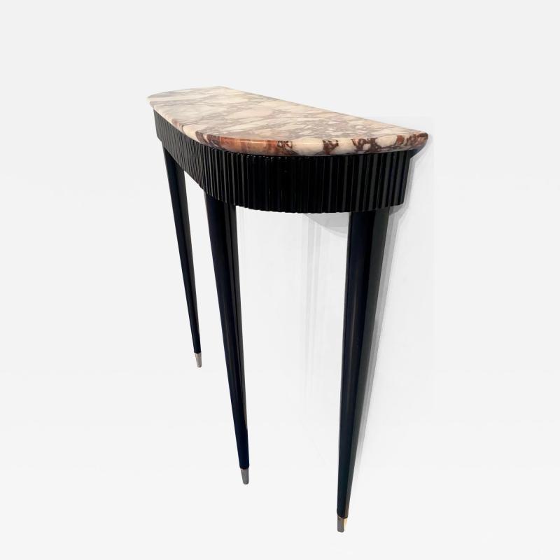 Paolo Buffa Italian Mid Century Black Lacquer Console with Marble Top Attributed to P Buffa