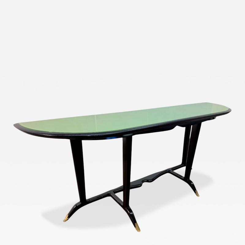 Paolo Buffa Italian Mid Century Black Lacquered Wood and Green Glass Console 1950s
