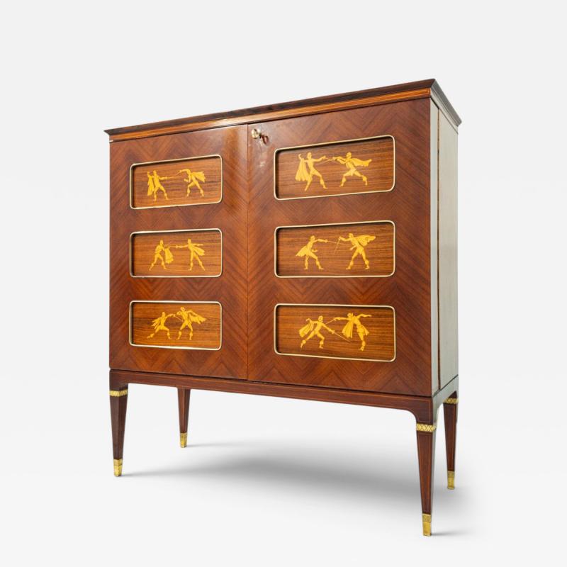 Paolo Buffa Italian Mid Century Inlayed Sideboard or Cabinet Bar designed by Paolo Buffa