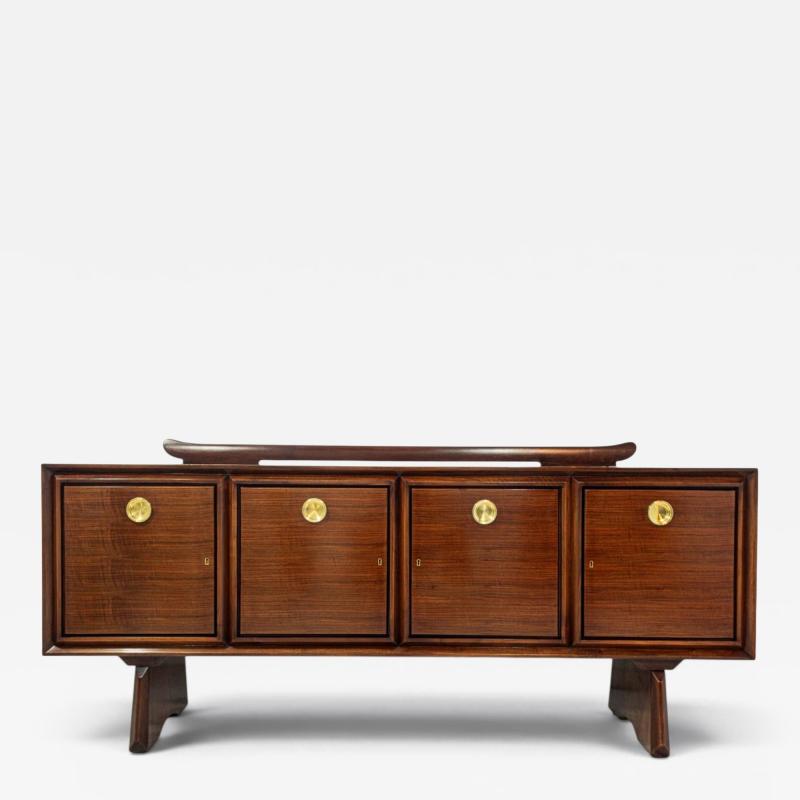Paolo Buffa Italian Midcentury Paolo Buffa Walnut Sideboard with Brass Medallions 1950s