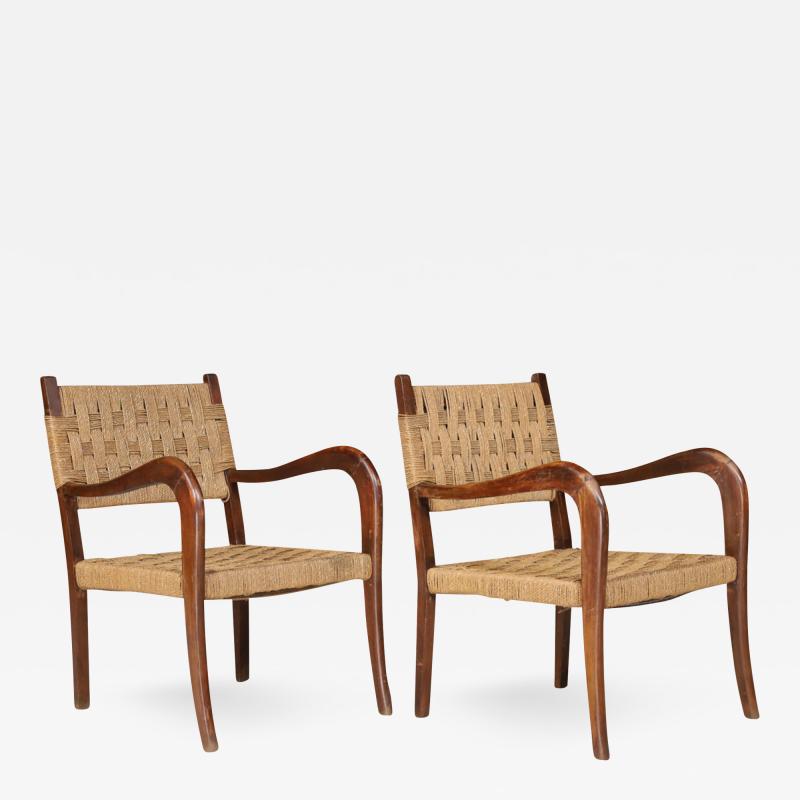 Paolo Buffa Mid century Paolo Buffa corded jute armchairs