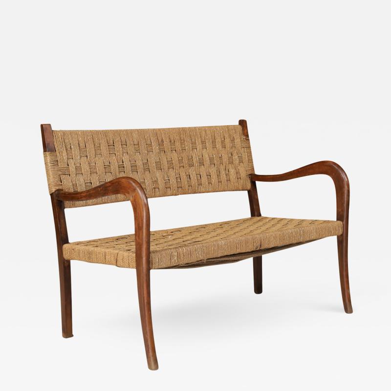 Paolo Buffa Mid century Paolo Buffa corded jute bench settee