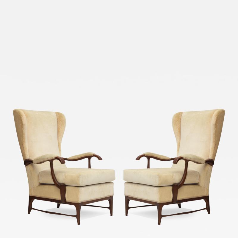 Paolo Buffa Pair of High Wingback Armchairs designed by Paolo Buffa 1955 Italy