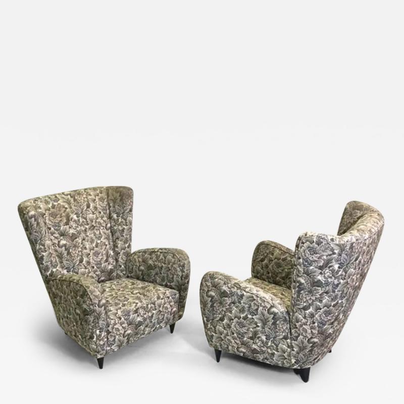 Paolo Buffa Pair of Italian Mid Century Modern Wingback Lounge Chairs by Paolo Buffa 1950