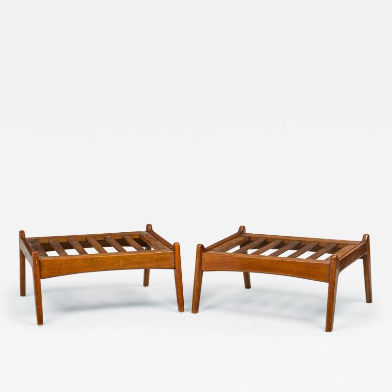 Paolo Buffa Pair of Paolo Buffa Italian Mid Century Walnut Slat Top Ottomans
