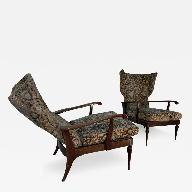 Paolo Buffa Pair of Reclining Wingback Armchairs by Paolo Buffa 1950