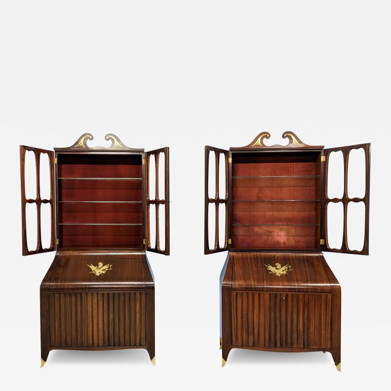 Paolo Buffa Pair of Trumeau Bookcases in Mahogany designed by Paolo Buffa 1950s