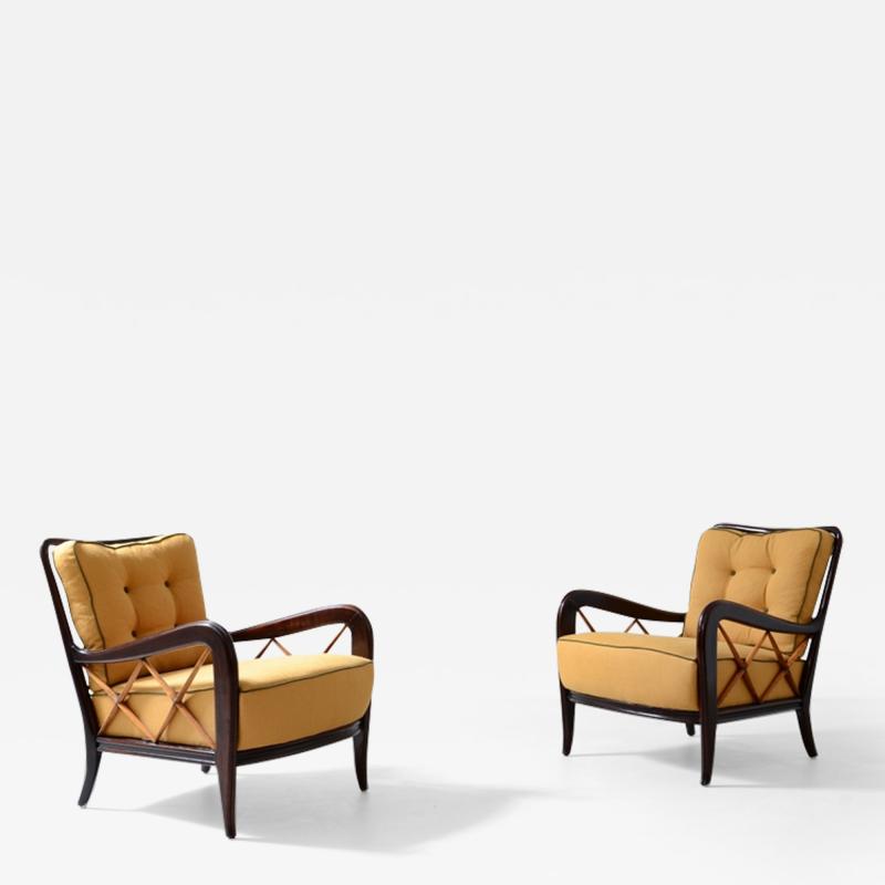 Paolo Buffa Pair of armchairs in stained wood and blond maple