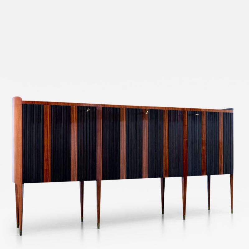 Paolo Buffa Paolo Buffa Eight Legs Grande Credenza in Wood Brass and Glass Italy 1950s