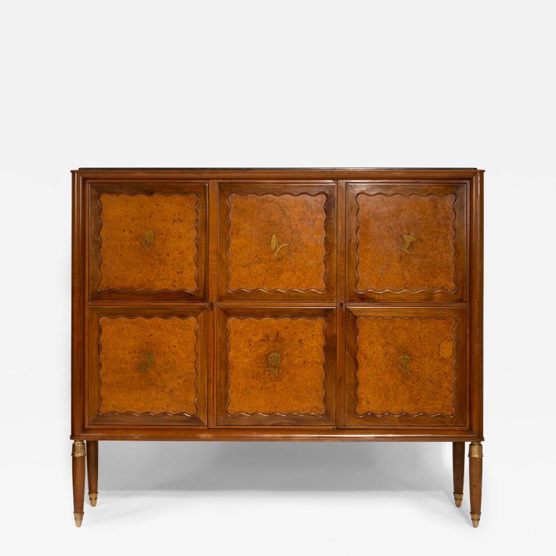 Paolo Buffa Paolo Buffa Italian Highboard in Walnut Birch Burl and Green Marble 1950s