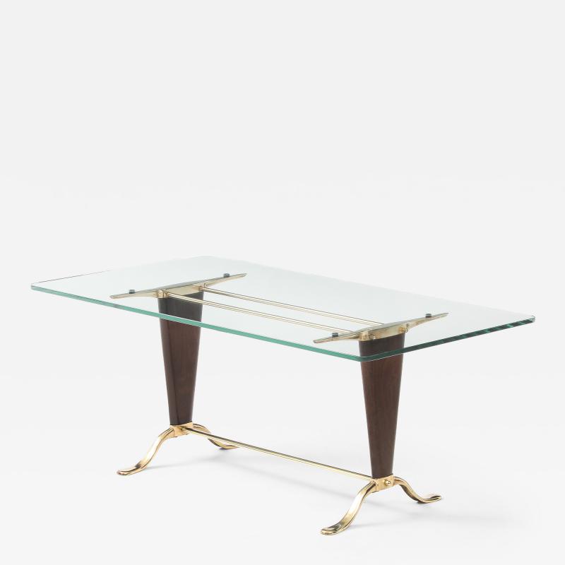Paolo Buffa Paolo Buffa Style Brass And Walnut Italian Coffee Table With Glass Top