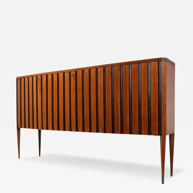 Paolo Buffa Paolo Buffa high Buffet in Wood Brass and Glass Italy 1950s