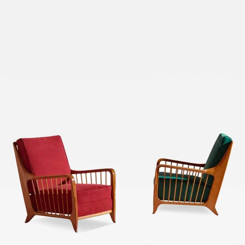 Paolo Buffa Paolo Buffa pair of walnut and fabric armchairs model 118 f