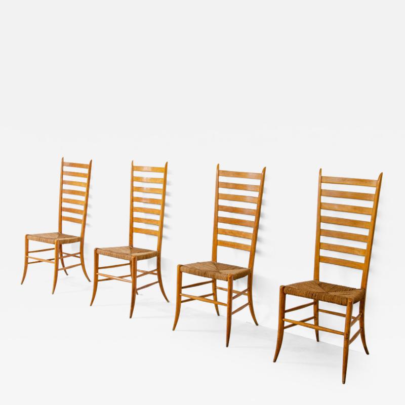 Paolo Buffa Paolo Buffa set of four splendid 1940s high back chairs in light wood