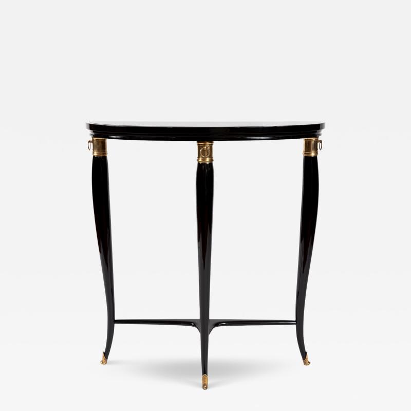 Paolo Buffa Small Italian Mid Century Ebonized Demilune Console By Paolo Buffa