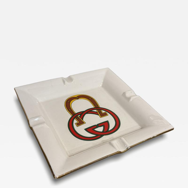 Paolo Gucci Gucci Ceramic Ashtray with Interlocking GG and Horsebit Motif Italy 1980s