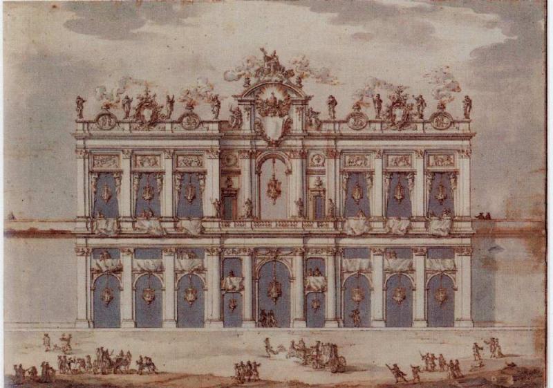 Paolo Posi Signed Design for a Fa ade possibly for the Festa della Chinea of 1766