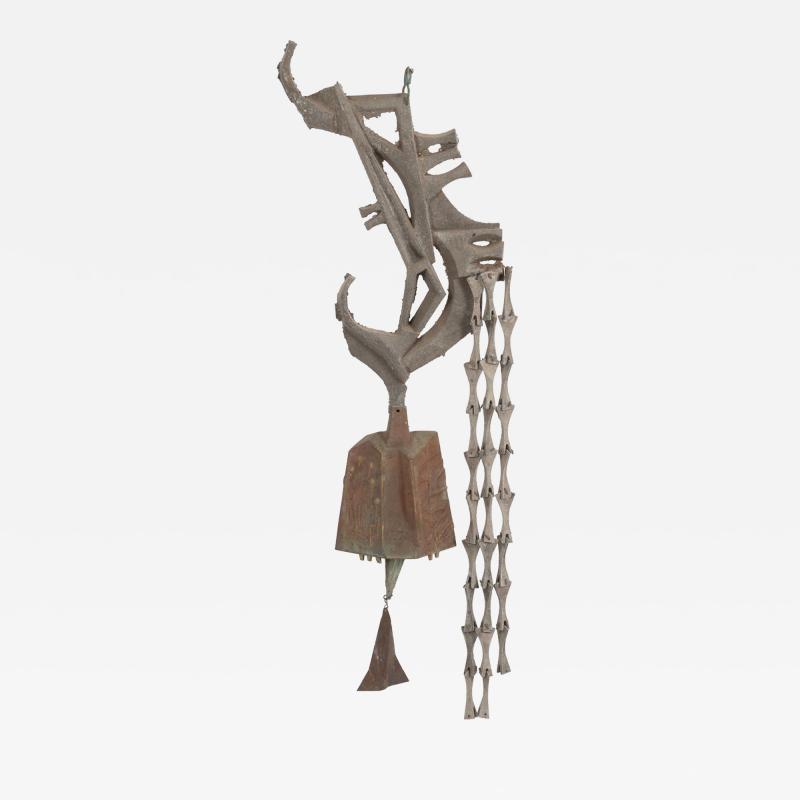 Paolo Soleri Monumental Paolo Soleri Brutalist Bronze Bell with Cast Aluminum Spine 1960