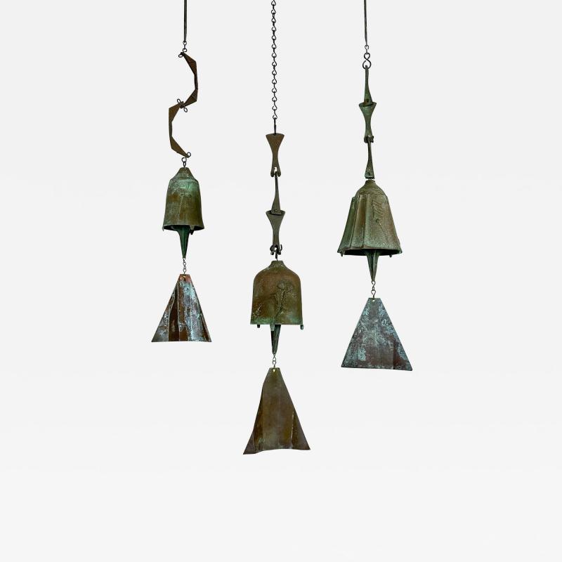 Paolo Soleri Set of 3 Bronze Bells Wind Chimes by Paolo Soleri for Arcosanti