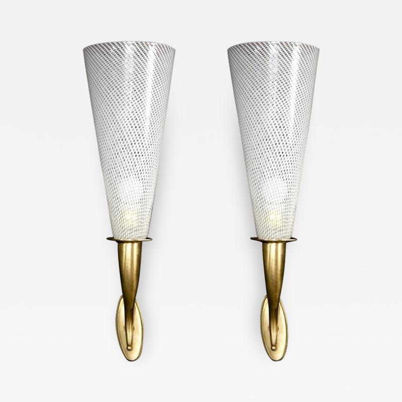 Paolo Venini Elegant Pair of Venini Reticello Sconces or Wall Lights Carlo Scarpa Style 1940