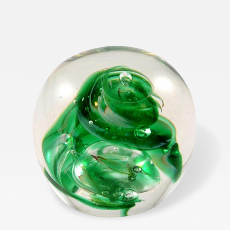 Paperweight Hand Blown Green Glass Swirl Dated 8 1892