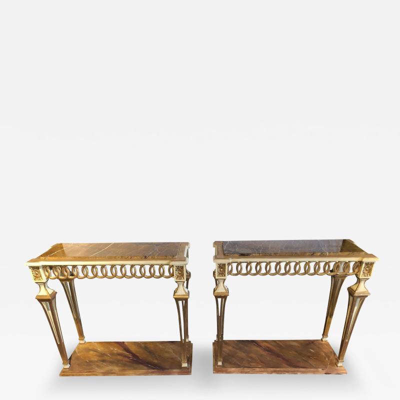 Parcel Paint and Gilt Decorated Pair of Swedish Serving or Console Tables
