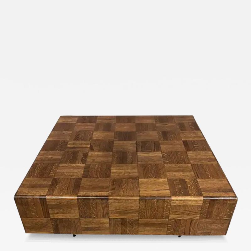 Parquet Floating Square Cocktail Coffee Table with a Plinth Base Mid Century