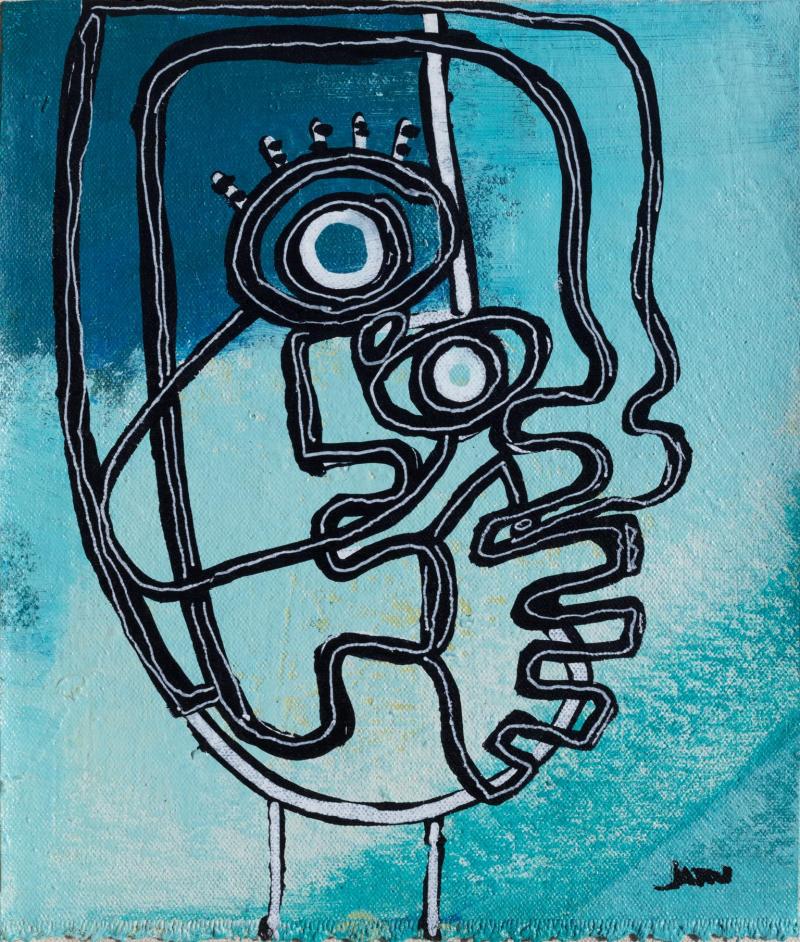 Parris Jaru Head Full of Air Surrealist Blue Painting