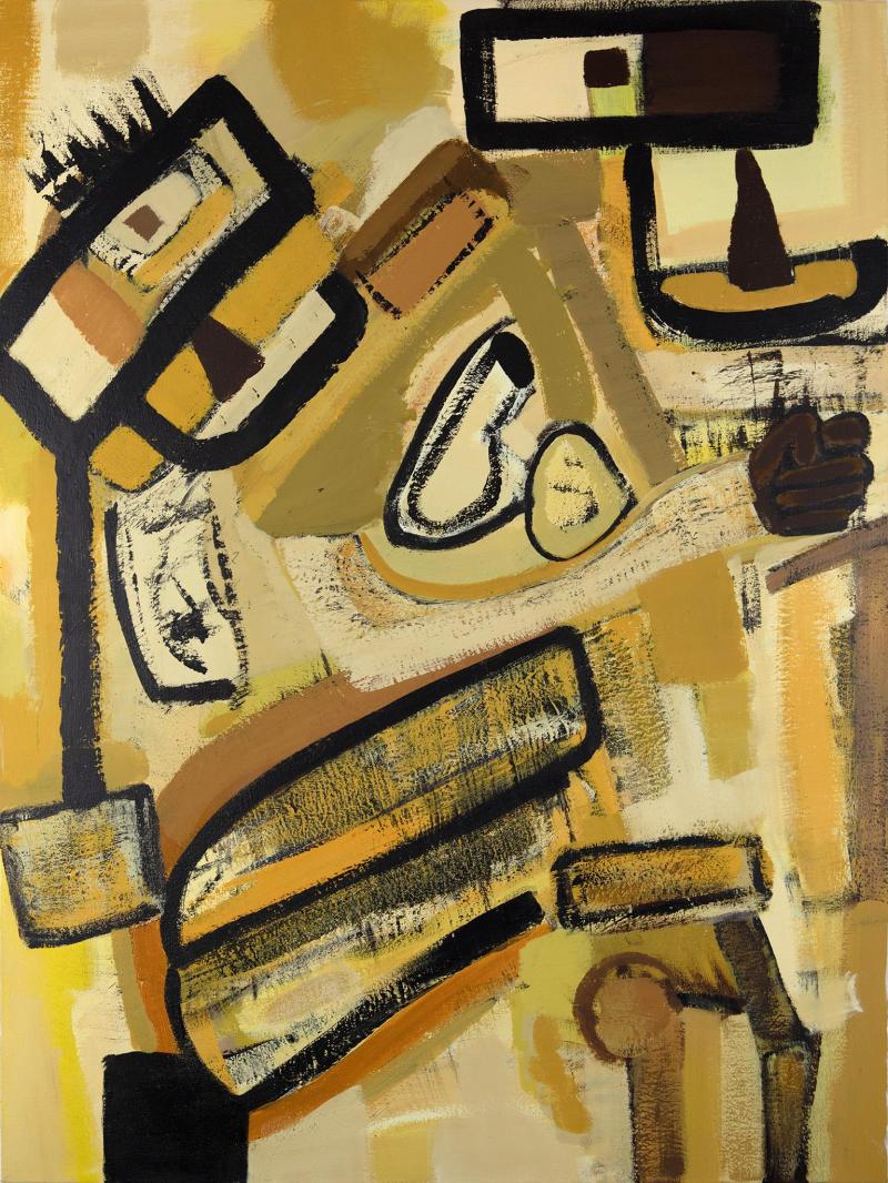 Parris Jaru The Great Emancipation Abstract Painting with Yellow and Brown Colors