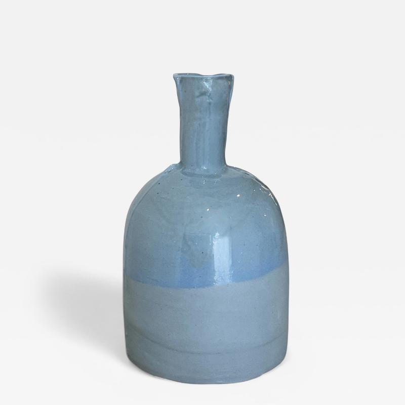 Partially Glazed Light Blue Bottle Vase