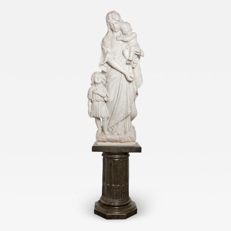 Pasquale Romanelli Romanelli Large Carrara marble group of Virgin Child and The Baptist signed P Romanelli