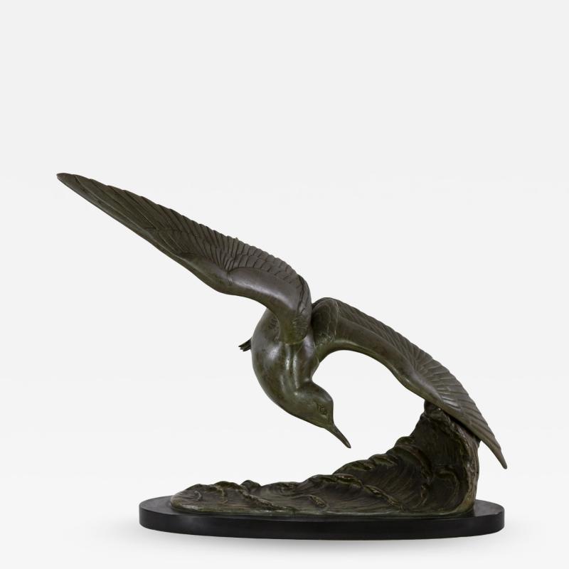 Patinated Art Nouveau Styled Bronze Sculpture Of A Tern In Flight