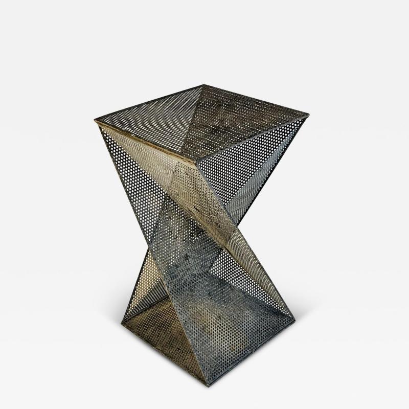 Patinated Steel Side Table or Pedestal in the Style of Mathieu Mat got