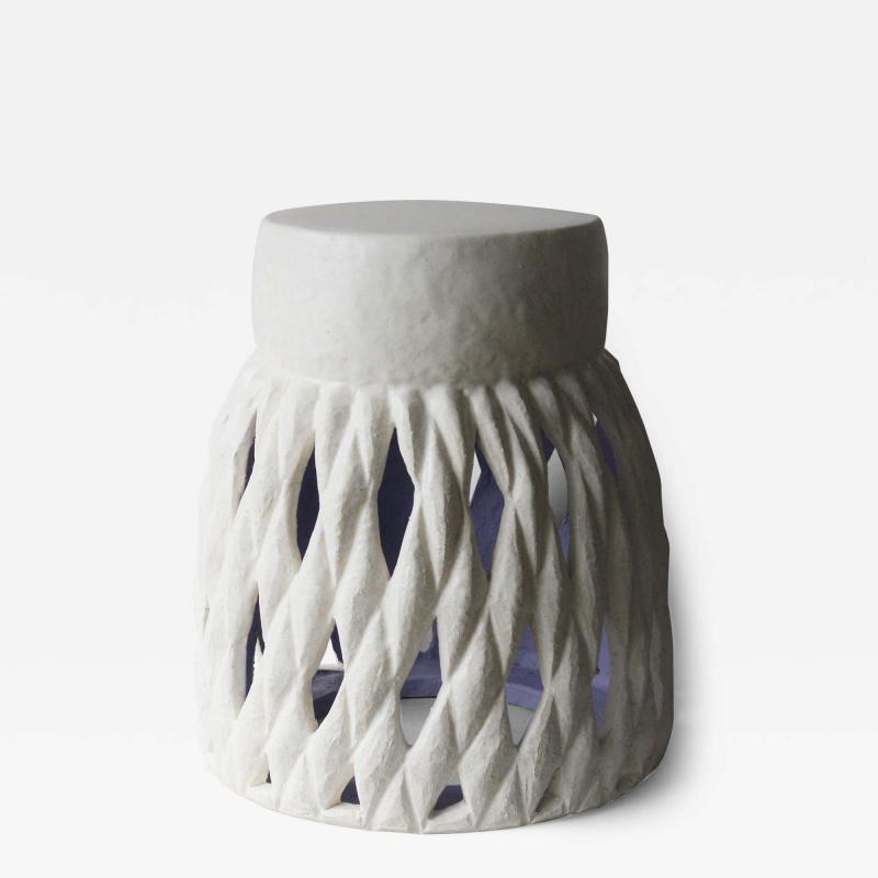 Patricia Hollingsworth Artisan Made One of a Kind Sculptural Glazed Lattice Work Side Stool Side Table