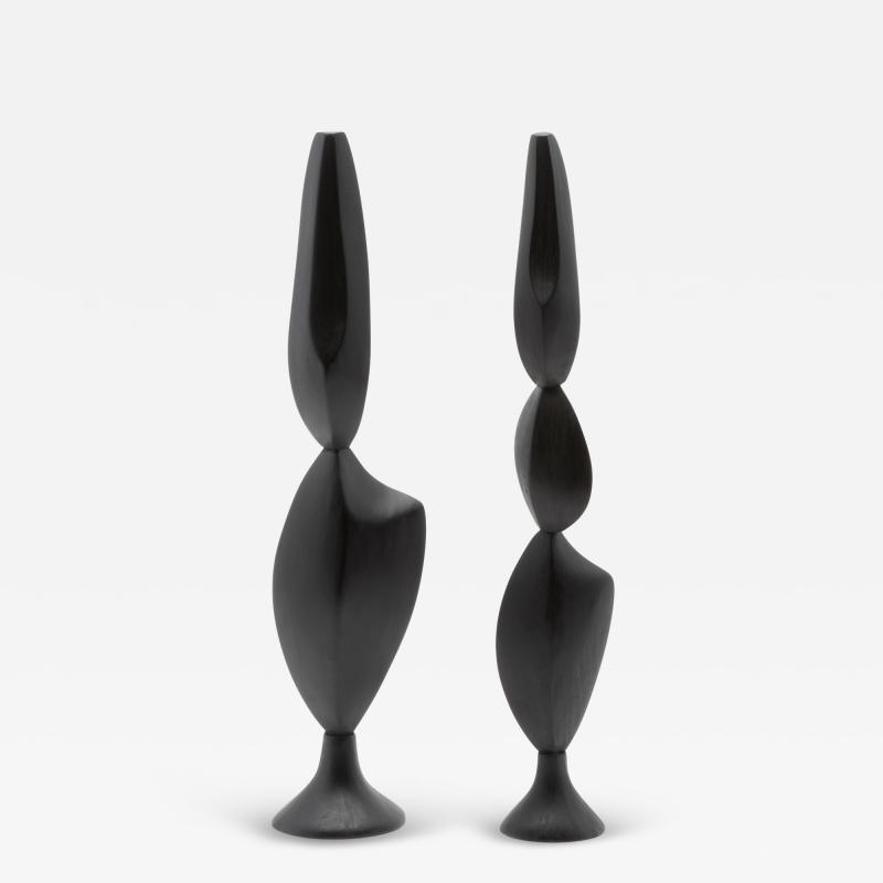 Patrick Coard Pair of Modern Abstract Sculptures in Black Oak by Patrick Coard Paris