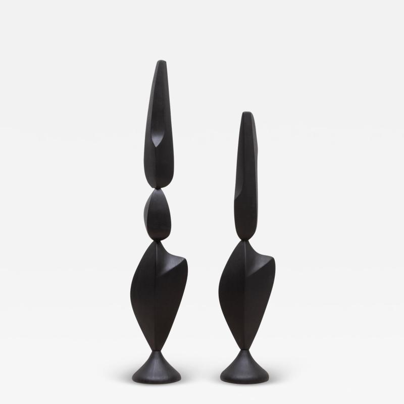Patrick Coard Pair of Modern Abstract XL Sculptures in Black Oak by Patrick Coard Paris