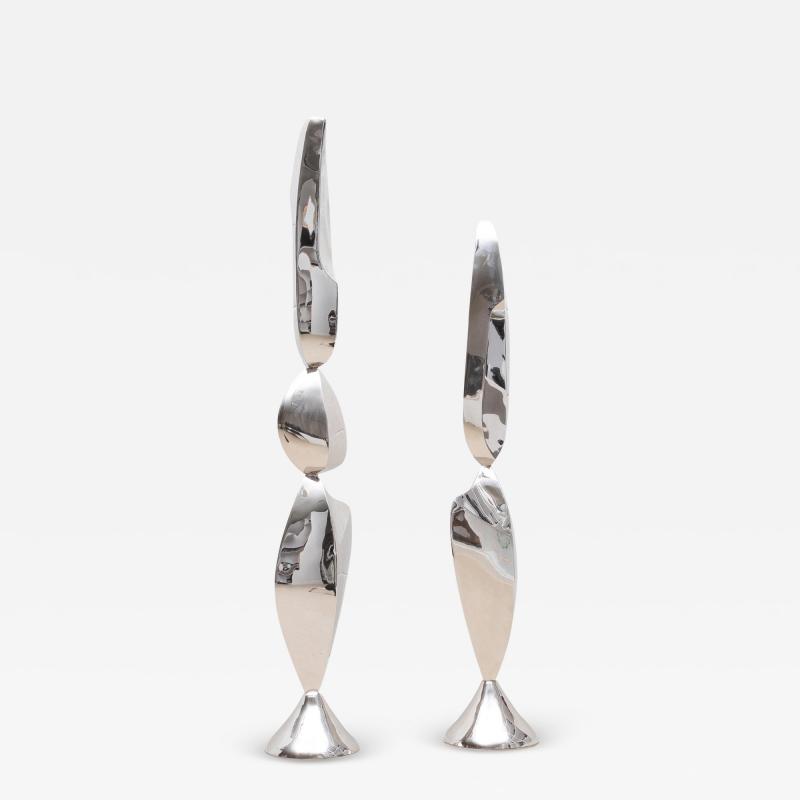 Patrick Coard Pair of Modern Abstract XL Sculptures in Polished Steel by Patrick Coard Paris