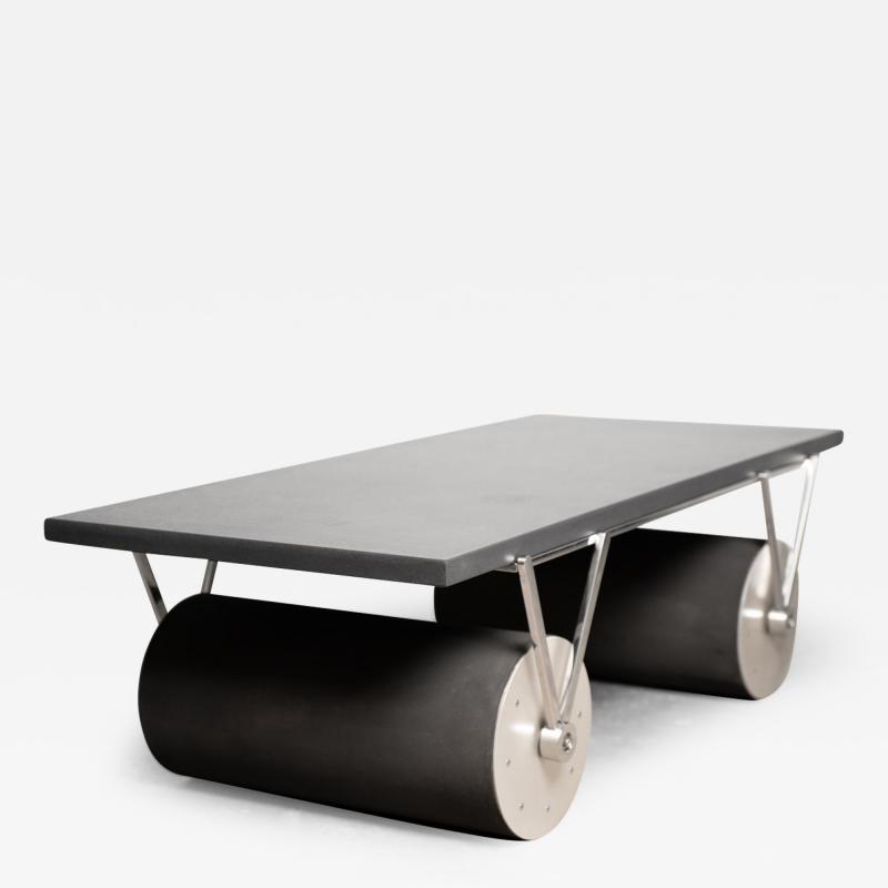 Patrick Naggar Post Modern Cylinder Coffee Table with Marble Top France 1985